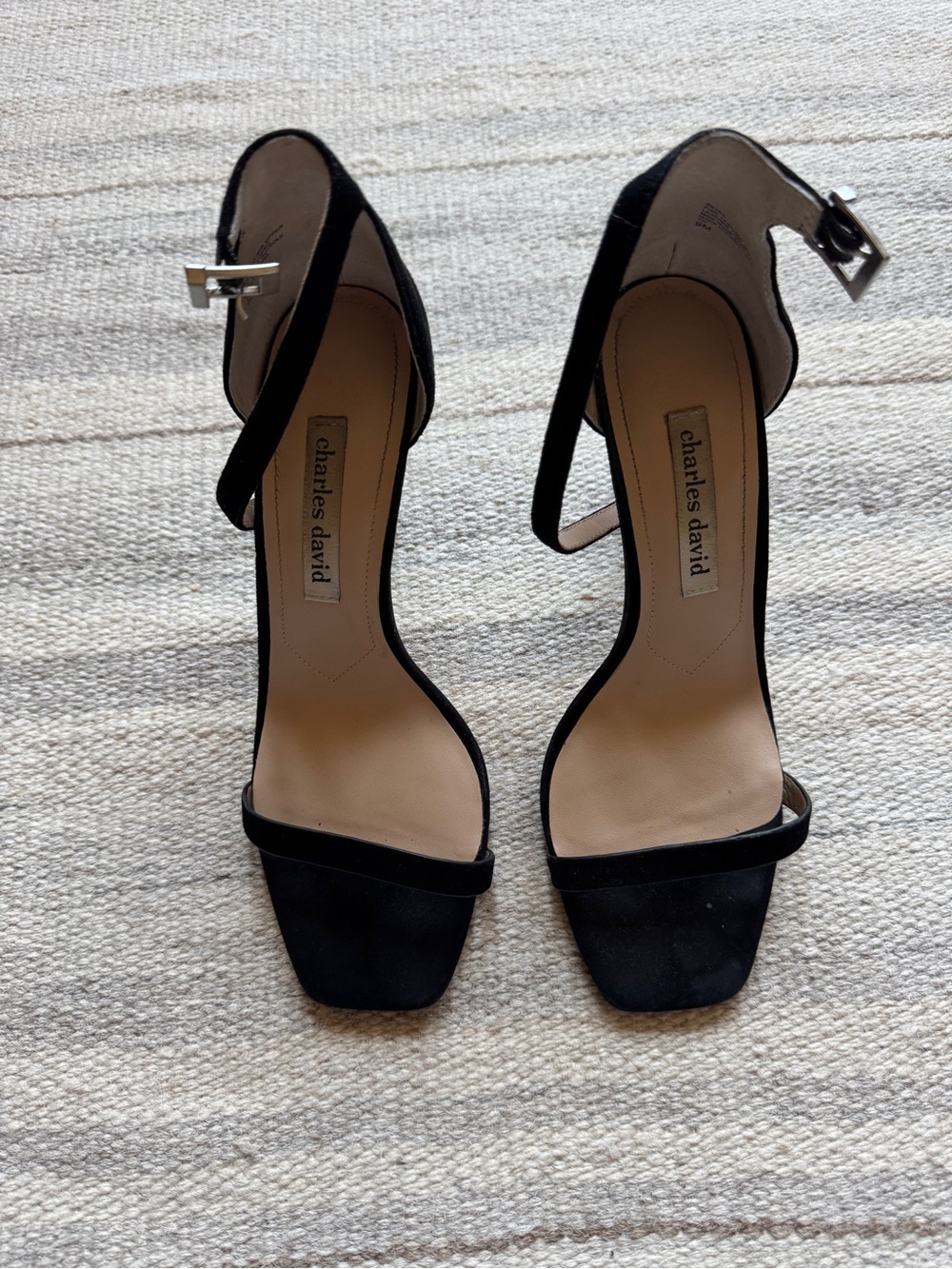 Charles David Black Minimal Ankle-Strap Heels